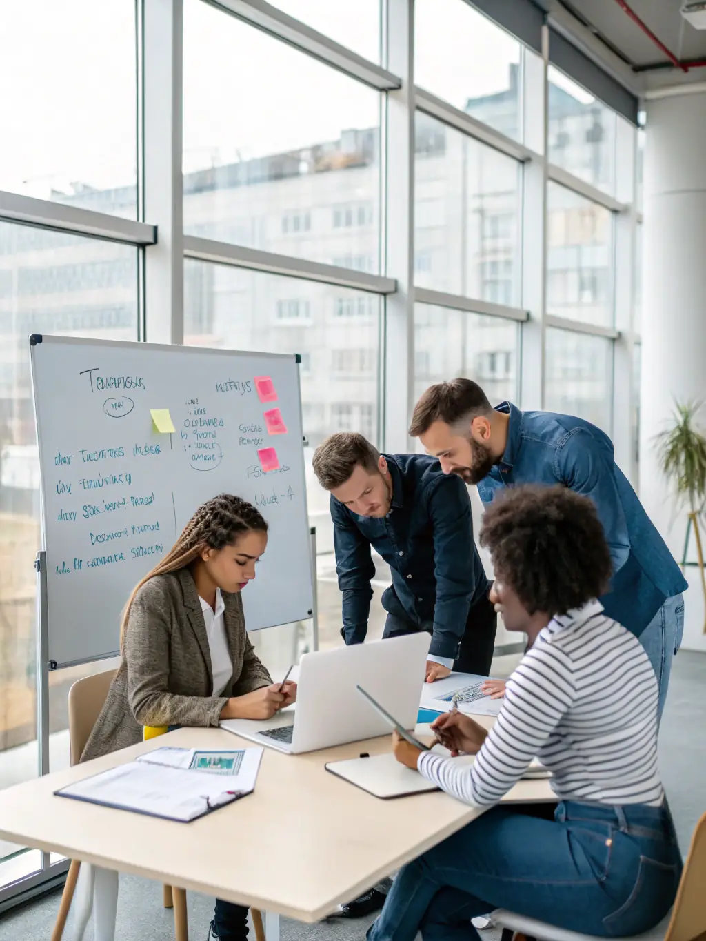 A professional photo of a diverse team of logistics experts collaborating in a modern office setting, representing Johaka's industry expertise.